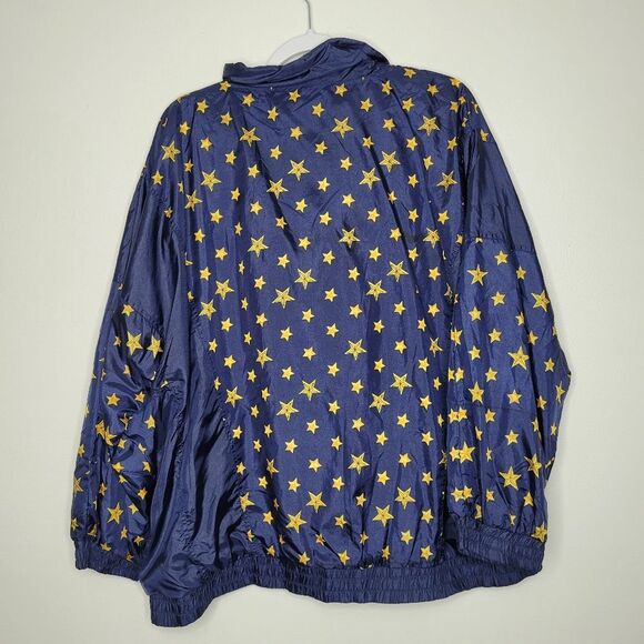 Vintage 80s 90s navy blue gold star zip front nylon Plus Size jacket size 2x - Picture 3 of 6